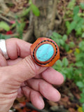 Unique Handcrafted Vegetal Yellow Color Leather Ring with Firuze Stone Setting-Lifestyle Unisex Gift Fashion Jewelry with Naturel Stone