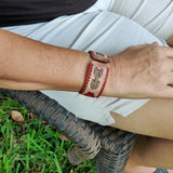Handcrafted Genuine Vegetal Leather Bracelet with Hand Carved Ethnic-Gift-Unique Fashion Jewelry-Adjustable Wristband or Arm Bracelet