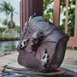 MADE TO ORDER-Handcrafted Genuine Leather Brown Skull Motorcycle Left Side Saddlebag- Gift Harley Davidson Softail Swingarm Bag