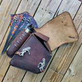 MADE TO ORDER-Handcrafted Genuine Leather Brown Skull Motorcycle Left Side Saddlebag- Gift Harley Davidson Softail Swingarm Bag