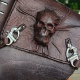 MADE TO ORDER-Handcrafted Genuine Leather Brown Skull Motorcycle Left Side Saddlebag- Gift Harley Davidson Softail Swingarm Bag