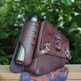 MADE TO ORDER-Handcrafted Genuine Leather Brown Skull Motorcycle Left Side Saddlebag- Gift Harley Davidson Softail Swingarm Bag