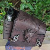 MADE TO ORDER-Handcrafted Genuine Leather Brown Skull Motorcycle Left Side Saddlebag- Gift Harley Davidson Softail Swingarm Bag