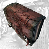 Indian Scout Handcrafted Genuine Leather Maroon and Black Skull Left Side Saddlebag-Gift Indian and Universal Side Mount Bag