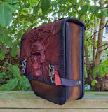 Indian Scout Handcrafted Genuine Leather Maroon and Black Skull Left Side Saddlebag-Gift Indian and Universal Side Mount Bag