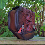 Indian Scout Handcrafted Genuine Leather Maroon and Black Skull Left Side Saddlebag-Gift Indian and Universal Side Mount Bag