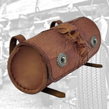 Made To Order-Handcrafted Genuine Vegetal Tan Brown Leather Front Fork Tool Bag With Embossed Skull Design-HD and Universal Motorcycle Bag