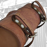 Made To Order-Handcrafted Genuine Vegetal Tan Brown Leather Front Fork Tool Bag With Embossed Skull Design-HD and Universal Motorcycle Bag