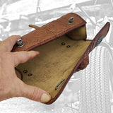 Made To Order-Handcrafted Genuine Vegetal Tan Brown Leather Front Fork Tool Bag With Embossed Skull Design-HD and Universal Motorcycle Bag