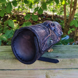 Made To Order-Handcrafted Rustic Black Genuine Leather Front Fork Tool Bag Embossed Skull-Gift Harley Davidson-Universal Motorcycle Bag