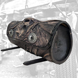 Made To Order-Handcrafted Rustic Black Genuine Leather Front Fork Tool Bag Embossed Skull-Gift Harley Davidson-Universal Motorcycle Bag