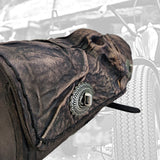 Made To Order-Handcrafted Rustic Black Genuine Leather Front Fork Tool Bag Embossed Skull-Gift Harley Davidson-Universal Motorcycle Bag