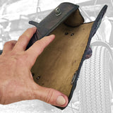 Made To Order-Handcrafted Rustic Black Genuine Leather Front Fork Tool Bag Embossed Skull-Gift Harley Davidson-Universal Motorcycle Bag