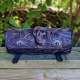 Made To Order-Handcrafted Rustic Black Genuine Leather Front Fork Tool Bag Embossed Skull-Gift Harley Davidson-Universal Motorcycle Bag