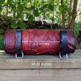 Made To Order-Handcrafted Brown Genuine Leather Front Fork Tool Bag With Embossed Skull Design-Gift HD and Universal Motorcycle Bag
