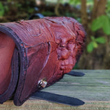 Made To Order-Handcrafted Brown Genuine Leather Front Fork Tool Bag With Embossed Skull Design-Gift HD and Universal Motorcycle Bag
