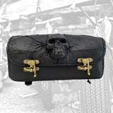 Made to Order-Handcrafted Genuine Black Leather Front Fork Tool Bag With Embossed Skull-Gift Harley Davidson and Universal Motorcycle Bag
