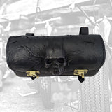 Made to Order-Handcrafted Genuine Black Leather Front Fork Tool Bag With Embossed Skull-Gift Harley Davidson and Universal Motorcycle Bag