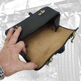 Made to Order-Handcrafted Genuine Black Leather Front Fork Tool Bag With Embossed Skull-Gift Harley Davidson and Universal Motorcycle Bag