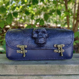 Made to Order-Handcrafted Genuine Black Leather Front Fork Tool Bag With Embossed Skull-Gift Harley Davidson and Universal Motorcycle Bag