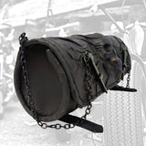 Made To Order-Handcrafted Genuine Black Leather Front Fork Tool Bag Embossed Skull Design-Gift Harley Davidson and Universal Motorcycle Bag