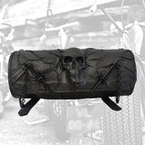 Made To Order-Handcrafted Genuine Black Leather Front Fork Tool Bag Embossed Skull Design-Gift Harley Davidson and Universal Motorcycle Bag
