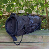 Made To Order-Handcrafted Genuine Black Leather Front Fork Tool Bag Embossed Skull Design-Gift Harley Davidson and Universal Motorcycle Bag