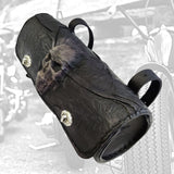 Made To Order-Handcrafted Genuine Vegetal Leather Front Fork Tool Bag Embossed Skull Design-Gift Harley Davidson-Universal Motorcycle Bag
