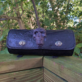 Made To Order-Handcrafted Genuine Vegetal Leather Front Fork Tool Bag Embossed Skull Design-Gift Harley Davidson-Universal Motorcycle Bag