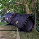 Made To Order-Handcrafted Genuine Vegetal Leather Front Fork Tool Bag Embossed Skull Design-Gift Harley Davidson-Universal Motorcycle Bag