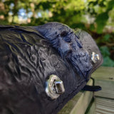Made To Order-Handcrafted Genuine Vegetal Leather Front Fork Tool Bag Embossed Skull Design-Gift Harley Davidson-Universal Motorcycle Bag