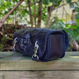 Made To Order-Handcrafted Genuine Black Leather Front Fork Tool Bag Embossed Skull Design-Gift Harley Davidson and Universal Motorcycle Bag.