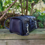 Made To Order-Handcrafted Genuine Black Leather Front Fork Tool Bag Embossed Skull Design-Gift Harley Davidson and Universal Motorcycle Bag.