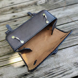 Made To Order-Handcrafted Genuine Black Leather Front Fork Tool Bag Embossed Skull Design-Gift Harley Davidson and Universal Motorcycle Bag.