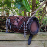 Made to Order Handcrafted Brown and Black Genuine Leather Front Fork Tool Bag With Embossed Skull Design-Gift Harley Davidson and Universal Motorcycle Bag