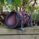 Made to Order Handcrafted Brown and Black Genuine Leather Front Fork Tool Bag With Embossed Skull Design-Gift Harley Davidson and Universal Motorcycle Bag