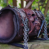 Made to Order Handcrafted Brown and Black Genuine Leather Front Fork Tool Bag With Embossed Skull Design-Gift Harley Davidson and Universal Motorcycle Bag