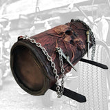 Made to Order Handcrafted Brown and Black Genuine Leather Front Fork Tool Bag With Embossed Skull Design-Gift Harley Davidson and Universal Motorcycle Bag
