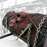 Made to Order Handcrafted Brown and Black Genuine Leather Front Fork Tool Bag With Embossed Skull Design-Gift Harley Davidson and Universal Motorcycle Bag