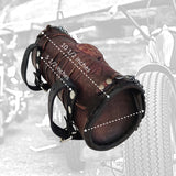 Made to Order Handcrafted Brown and Black Genuine Leather Front Fork Tool Bag With Embossed Skull Design-Gift Harley Davidson and Universal Motorcycle Bag