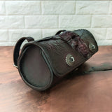 Made To Order-Handcrafted Rustic Dark Maroon Leather Front Fork Bag Embossed Skull Design-Gift Harley Davidson and Universal Motorcycle Bag