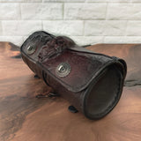 Made To Order-Handcrafted Rustic Dark Maroon Leather Front Fork Bag Embossed Skull Design-Gift Harley Davidson and Universal Motorcycle Bag