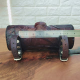 Made To Order-Handcrafted Rustic Dark Maroon Leather Front Fork Bag Embossed Skull Design-Gift Harley Davidson and Universal Motorcycle Bag