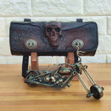 Made To Order-Handcrafted Rustic Dark Maroon Leather Front Fork Bag Embossed Skull Design-Gift Harley Davidson and Universal Motorcycle Bag