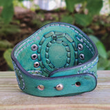 Handcrafted Genuine Green Vegetal Leather Cuff with Tiger Eye Stone Setting-Lifestyle Unique Gift Fashion Jewelry Bracelet Wristband