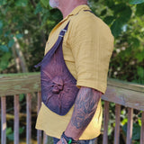 Handcrafted Rustic Brown Large Leather Holster-Leather Shoulder Bag-Leather Festival Bag-Gift Travel Bag-Burning Man Gear Embossed Skull