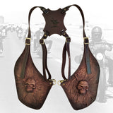 Handcrafted Rustic Brown Large Leather Holster-Leather Shoulder Bag-Leather Festival Bag-Gift Travel Bag-Burning Man Gear Embossed Skull