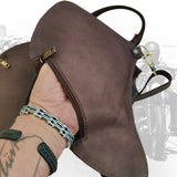 Handcrafted Rustic Brown Large Leather Holster-Leather Shoulder Bag-Leather Festival Bag-Gift Travel Bag-Burning Man Gear Embossed Skull