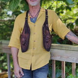 Handcrafted Rustic Brown Large Leather Holster-Leather Shoulder Bag-Leather Festival Bag-Gift Travel Bag-Burning Man Gear Embossed Skull