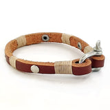 Handcrafted Brown Genuine Leather Unisex Marine Style Fashion Bracelet-Cuff-Stainless Shackle design bracelet